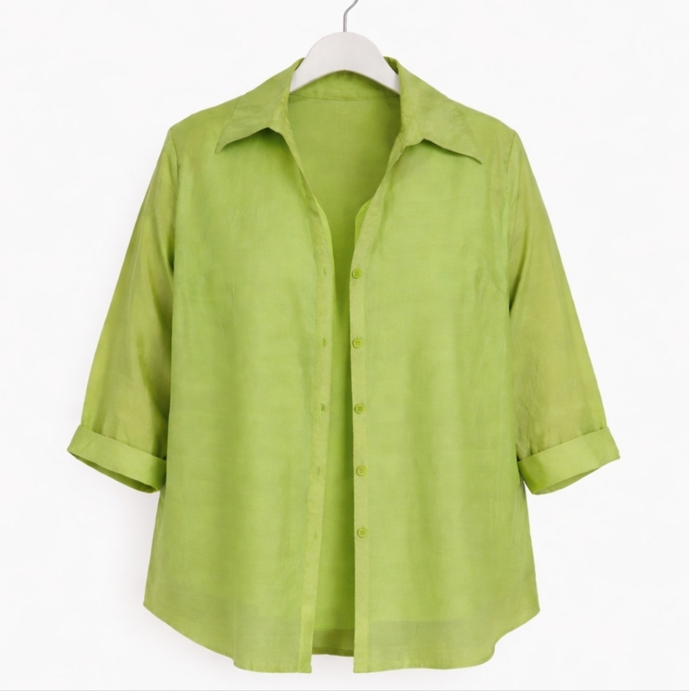 Giorgio Fiorlini Green Spandex Blend Deep Vneck Blouse Plus Size 26/28